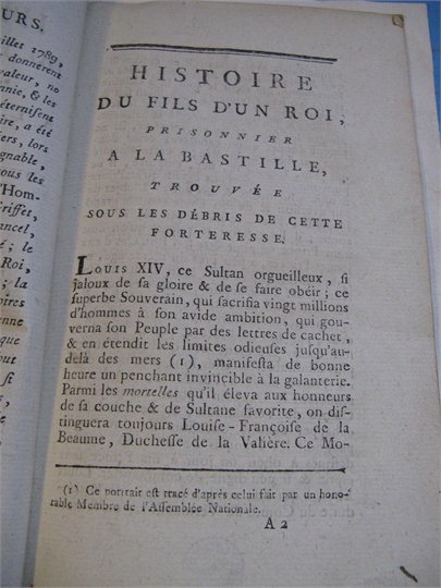 HISTOIRE DU FILS D'UN ROI PRISONNIER BASTILLE