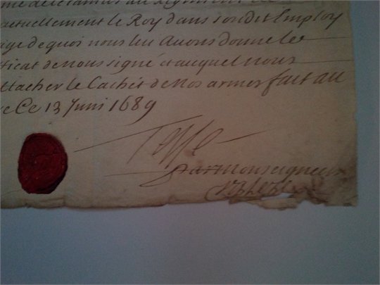 René de Froullay comte de Tessé  (certificat avec sceau à ses armes)