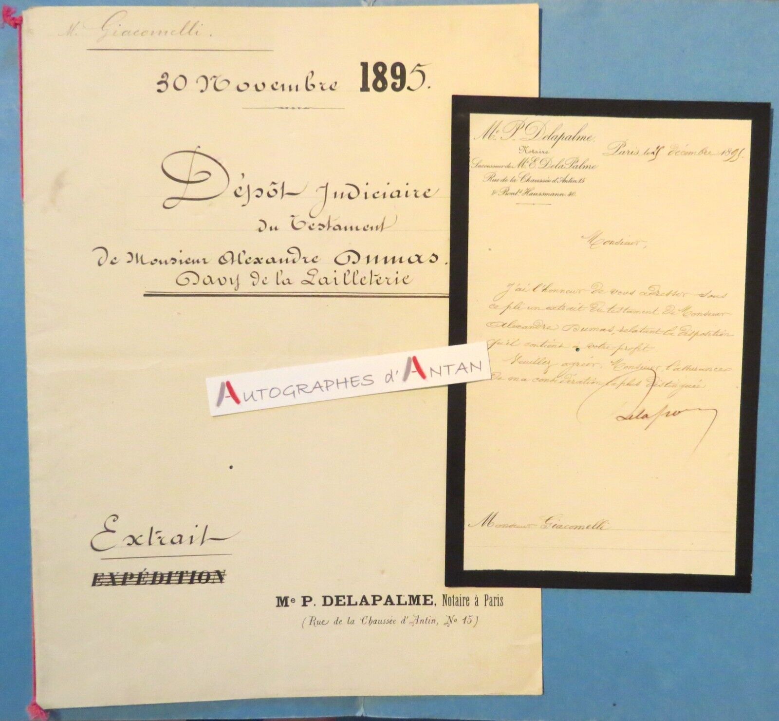 Testament Alexandre DUMAS fils - GIACOMELLI - Tableau Gustave Doré - Delapalme