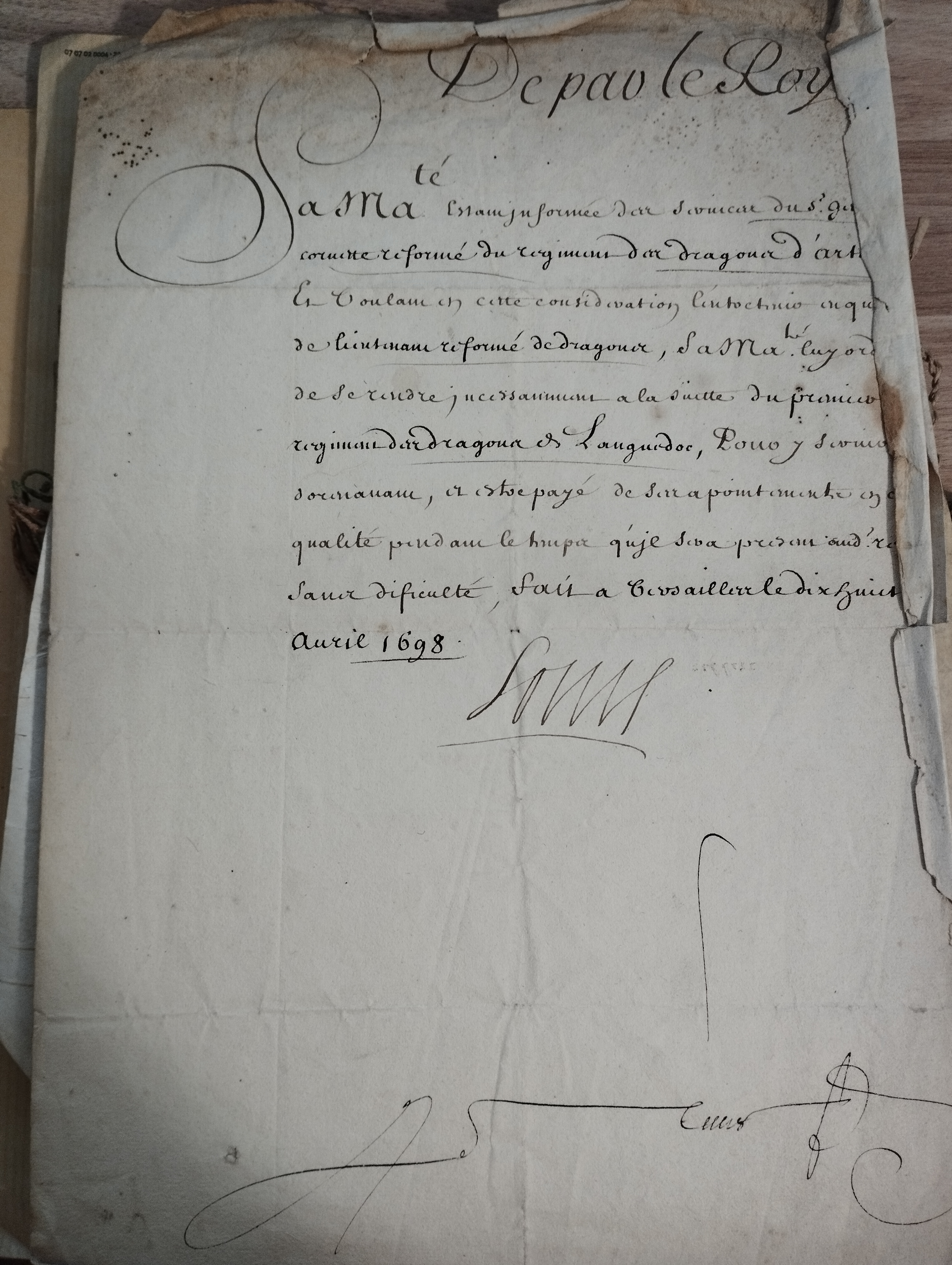 LOUIS XIV. Lettre signée  au Sieur Gerponville