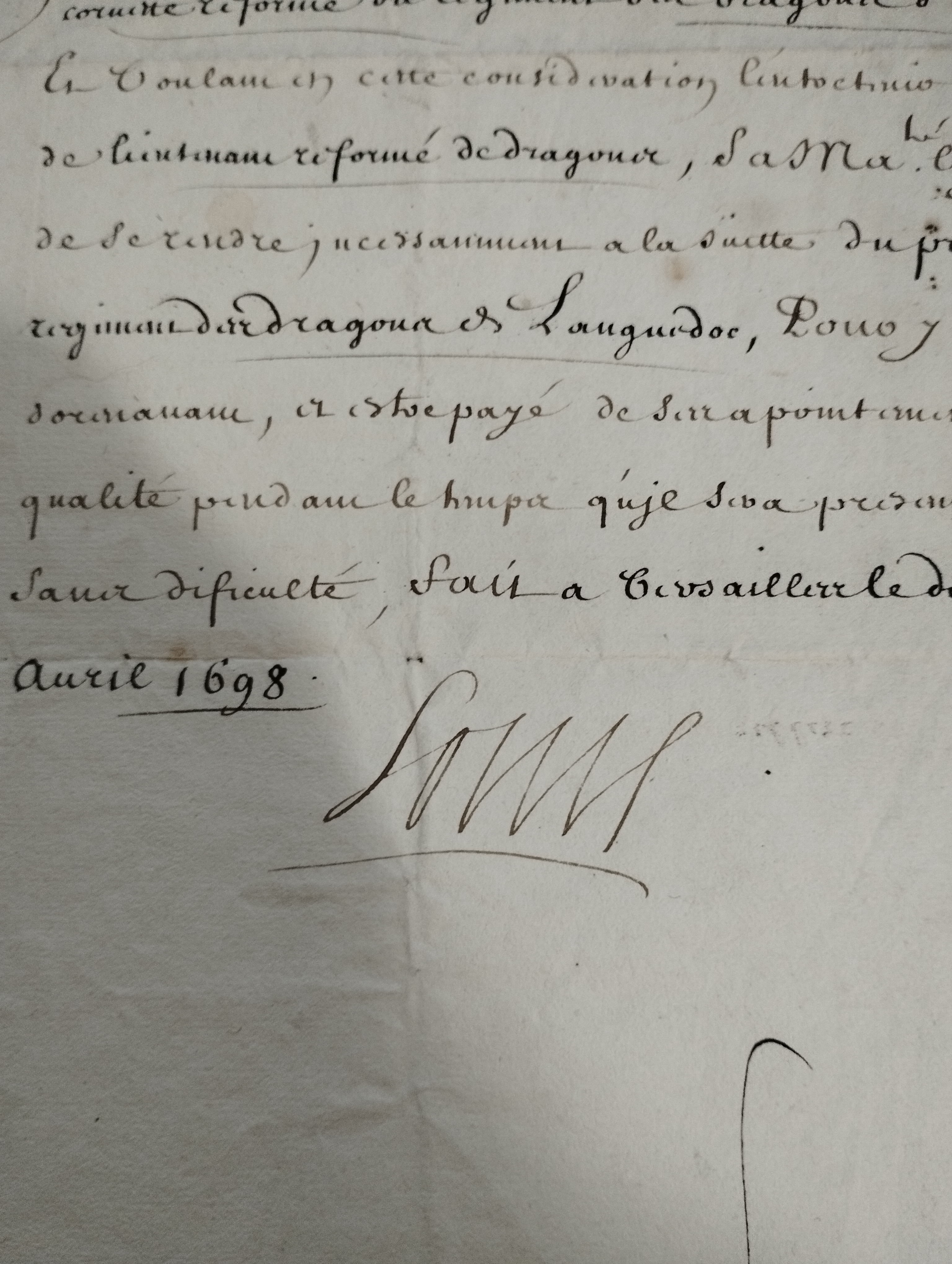 LOUIS XIV. Lettre signée  au Sieur Gerponville