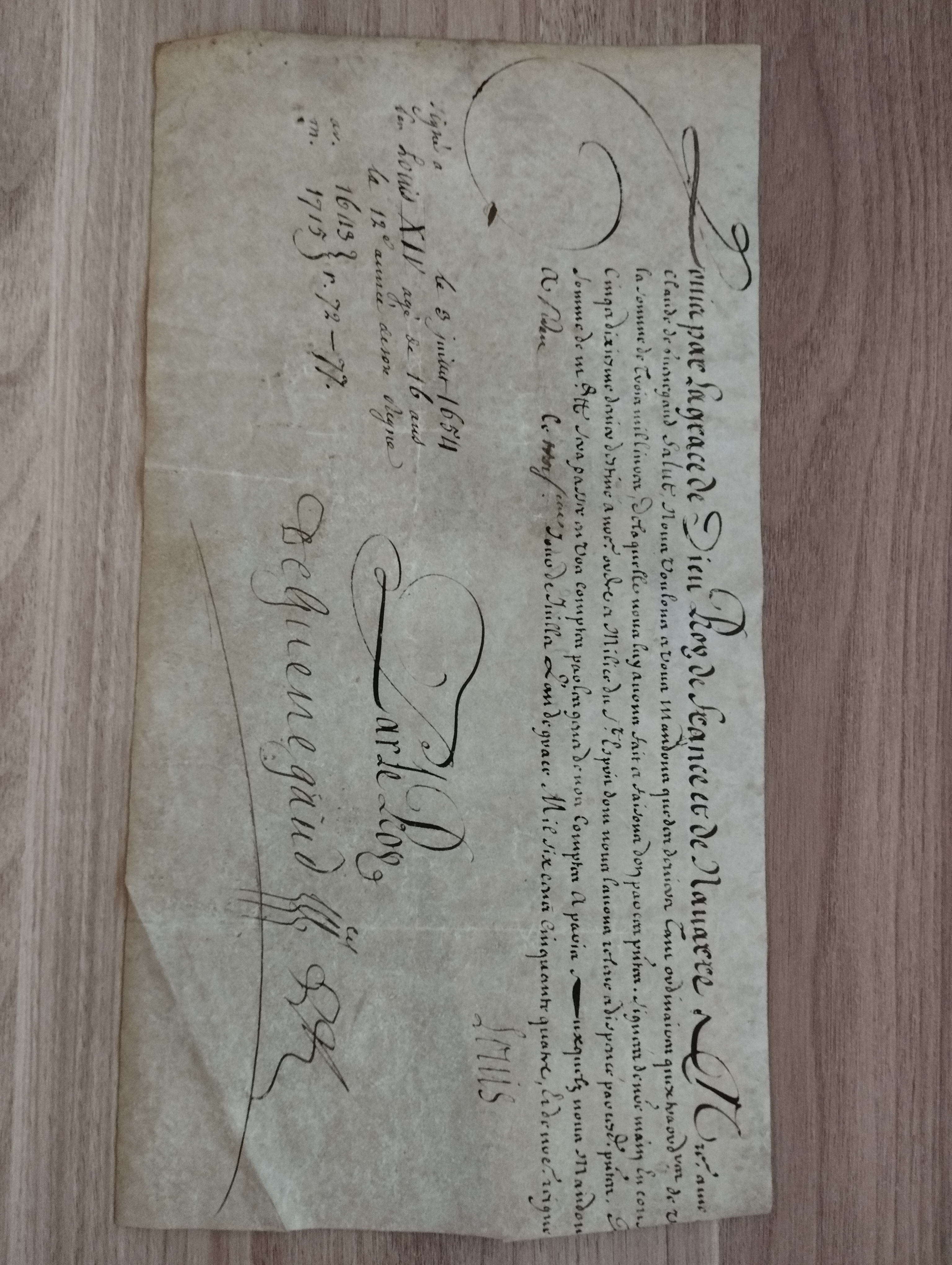 LOUIS XIV. Pièce signée , 3 juillet 1654