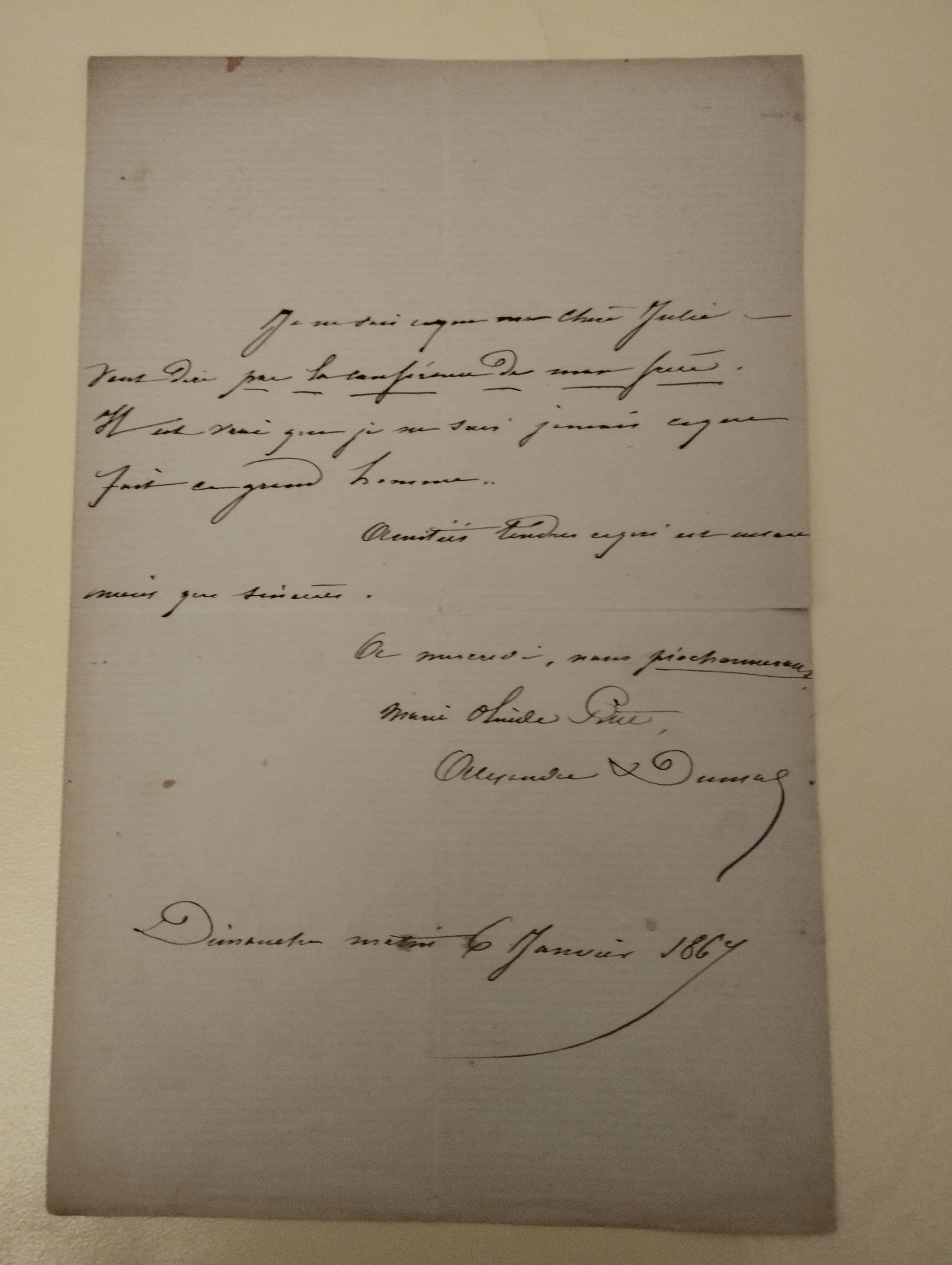 Marie Alexandrine DUMAS (a "chère Julie"  LAS 6/1/1864)